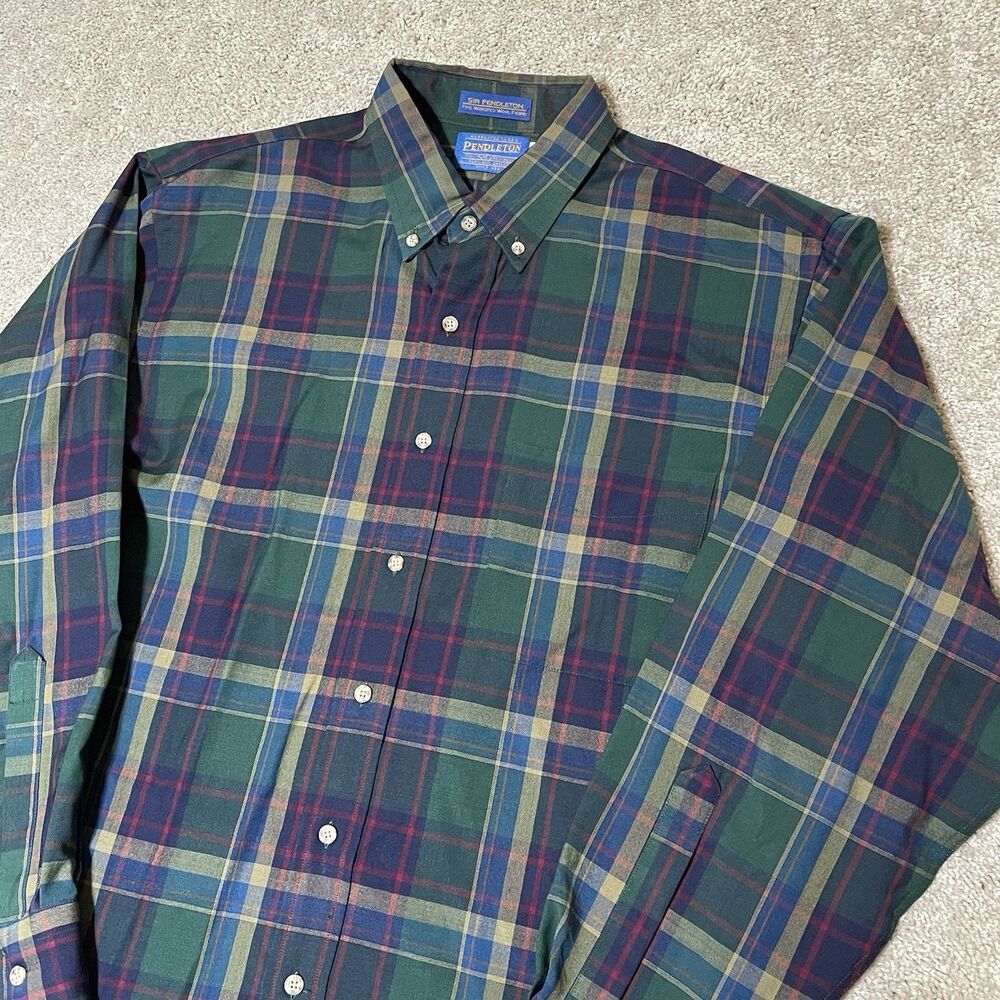 Sir Pendleton Mens Large Worsted Wool Shirt Allison Tartan Plaid Button Down